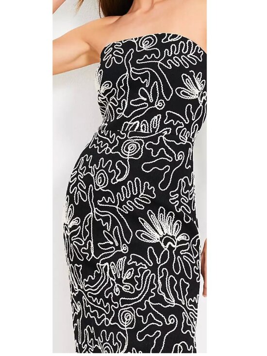 LOFT Dresses & Skirts - Strapless Embroidered Cotton Midi Dress Black White Floral Size 10 NWT Column